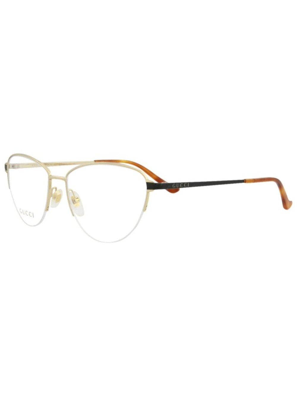 New Gucci Women's Eyeglasses Cat Eye Metal Frame Gold Black Transparent